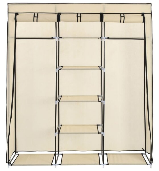Krém szövet ruhásszekrény rekeszekkel és rudakkal 150x45x175 cm