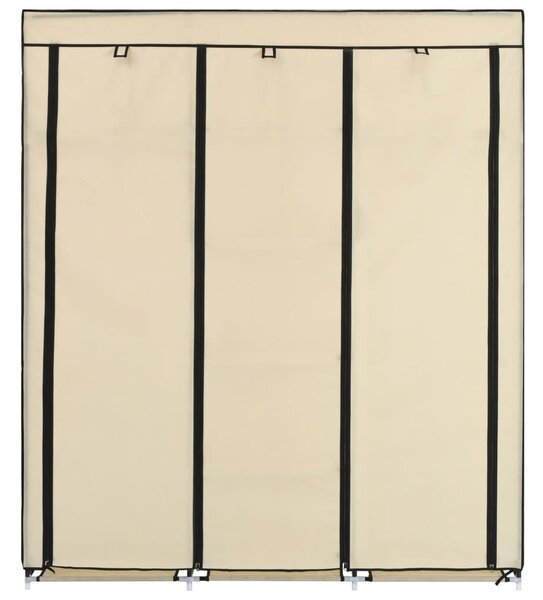 Krém szövet ruhásszekrény rekeszekkel és rudakkal 150x45x175 cm