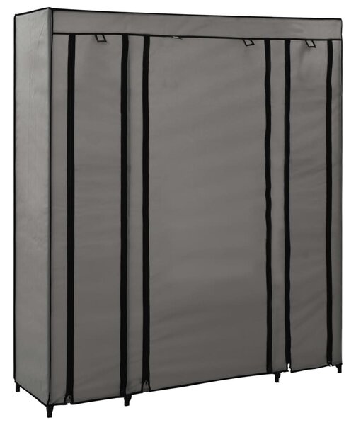 Szürke szövet ruhásszekrény tárolórekeszekkel 150 x 45 x 176 cm