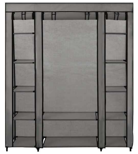 Szürke szövet ruhásszekrény tárolórekeszekkel 150 x 45 x 176 cm