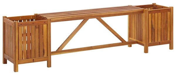Tömör akácfa kerti pad 2 virágtartóval 150 x 30 x 40 cm