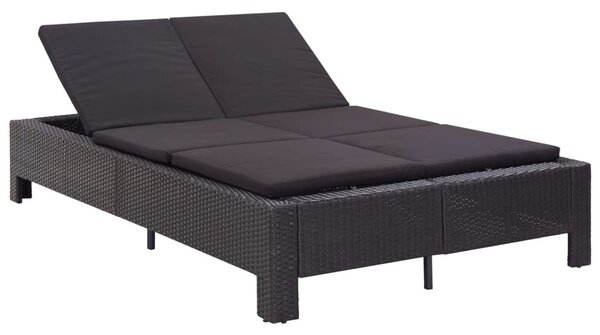 Fekete polyrattan kétszemélyes napozóágy párnával
