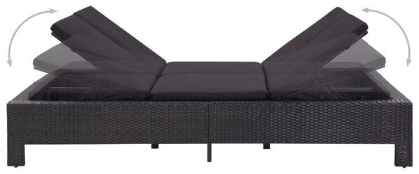 Fekete polyrattan kétszemélyes napozóágy párnával