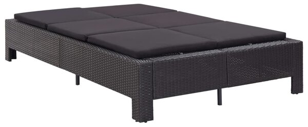 Fekete polyrattan kétszemélyes napozóágy párnával
