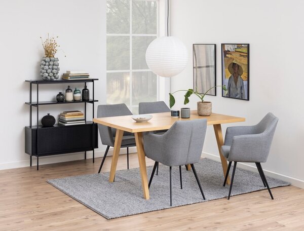 Fekete könyvespolc tolóajtóval kőrisfa dekorral 94x114 cm Angus – Actona