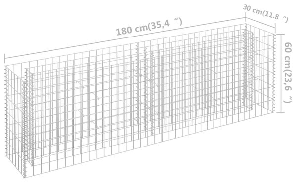 VidaXL horganyzott acél gabion magaságyás 180 x 30 x 60 cm