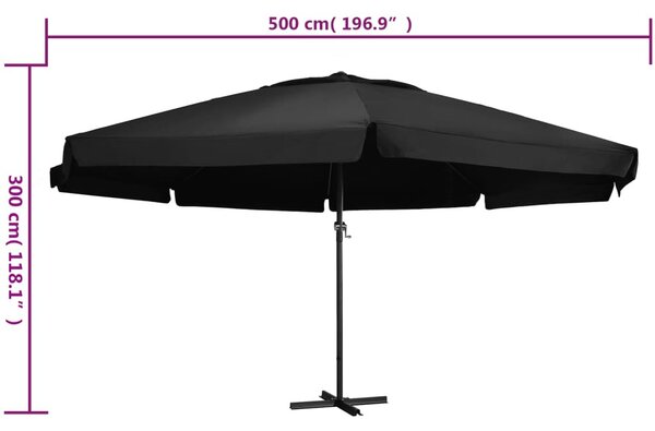 Fekete kültéri napernyő alumíniumrúddal 500 cm