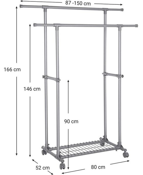 Ruhaállvány, Kettős ruhasín hosszabbítható 87-tol 150 cm-ig