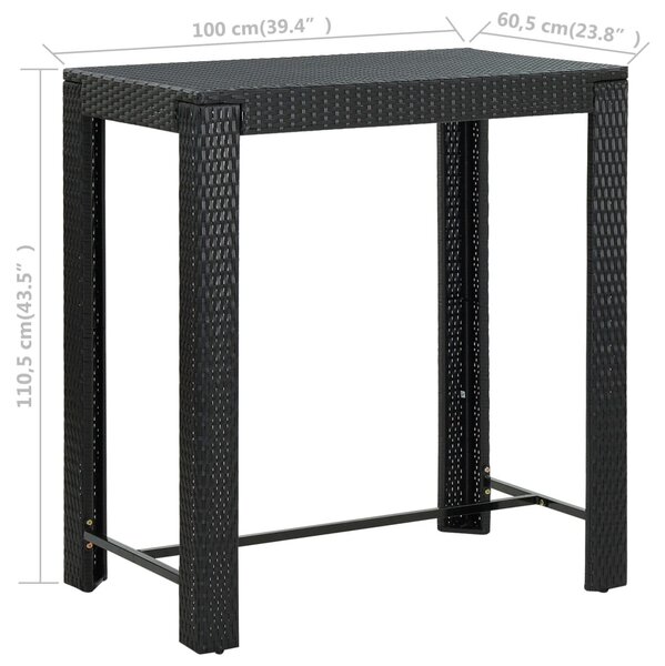 Fekete polyrattan kerti bárasztal 100 x 60,5 x 110,5 cm