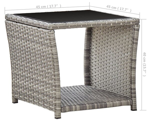 Szürke polyrattan és üveg dohányzóasztal 45 x 45 x 40 cm