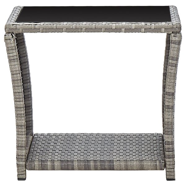 Szürke polyrattan és üveg dohányzóasztal 45 x 45 x 40 cm