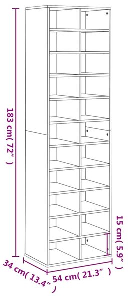 Betonszürke szerelt fa cipősszekrény 54 x 34 x 183 cm