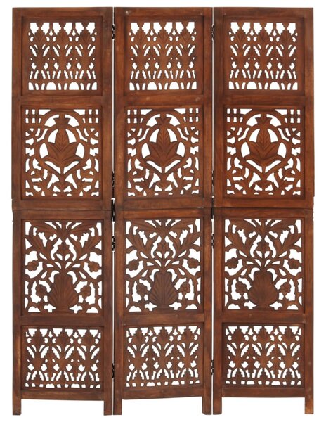 3-paneles barna mangófa kézzel faragott térelválasztó 120x165cm