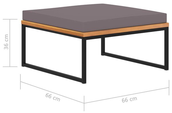 Sötétszürke tömör akácfa lábtartó párnával 66 x 66 x 36 cm