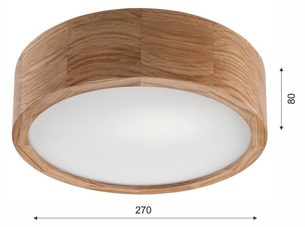 Envostar Caspian mennyezeti lámpa, Ø 27 cm, IP54, tölgyfa, dimmelhető, Világos fa, Fürdőszoba, Fa