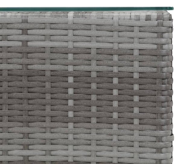 3 db szürke polyrattan kisasztal üveg asztallappal