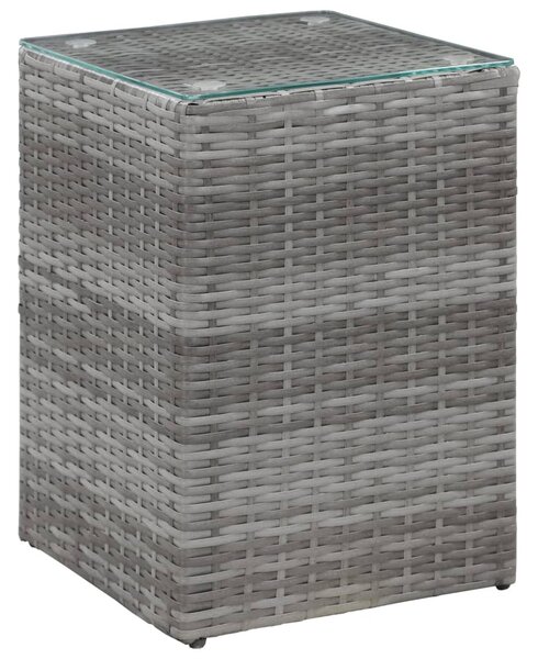 3 db szürke polyrattan kisasztal üveg asztallappal