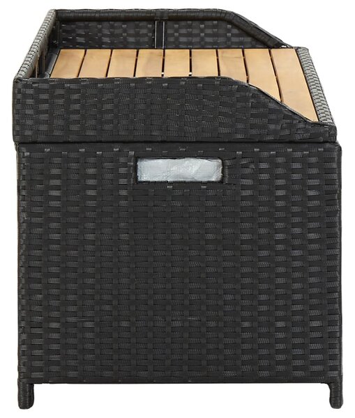 Fekete polyrattan kerti tárolópad 120 cm
