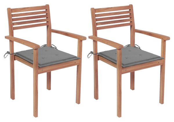 VidaXL 2 db tömör tíkfa kerti szék szürke párnákkal