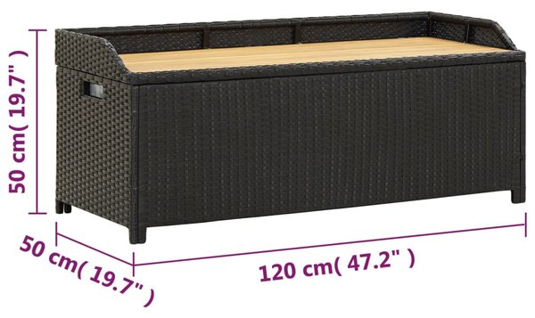 Fekete polyrattan kerti tárolópad 120 cm