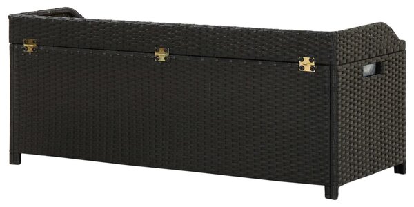 Fekete polyrattan kerti tárolópad 120 cm