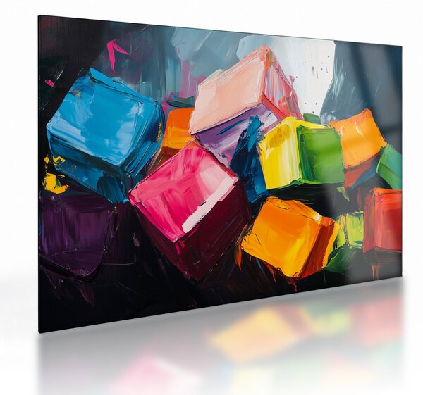 Üveg kép - Színes kockák (70x50 cm)