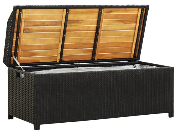 Fekete polyrattan kerti tárolópad 120 cm