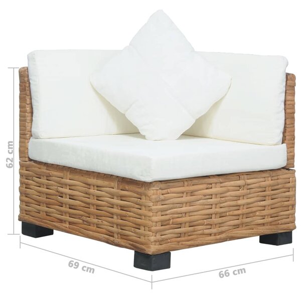 Természetes rattan sarokkanapé párnával