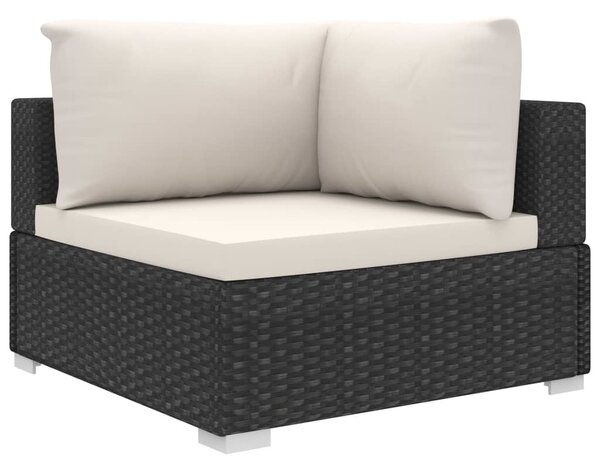 8-részes fekete polyrattan kerti bútorszett párnákkal