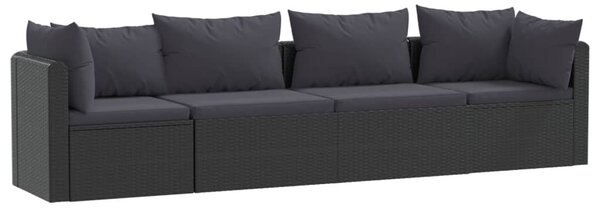 4-részes fekete polyrattan kerti ülőgarnitúra párnákkal