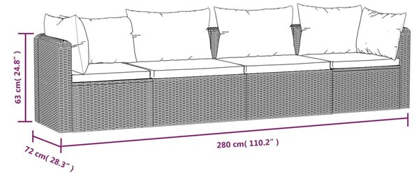 4-részes fekete polyrattan kerti ülőgarnitúra párnákkal