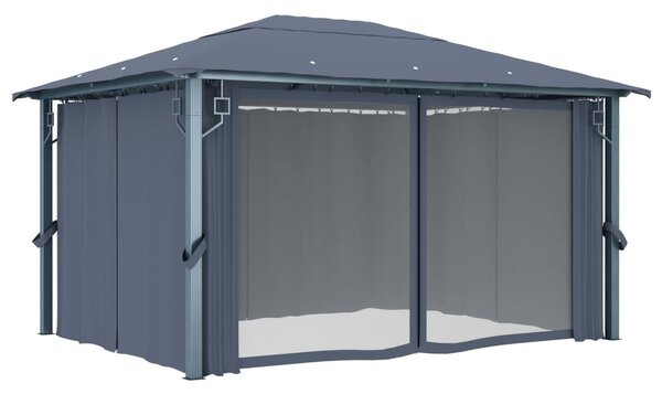 Antracit alumíniumpavilon függönnyel/LED fényfüzérrel 4 x 3 m