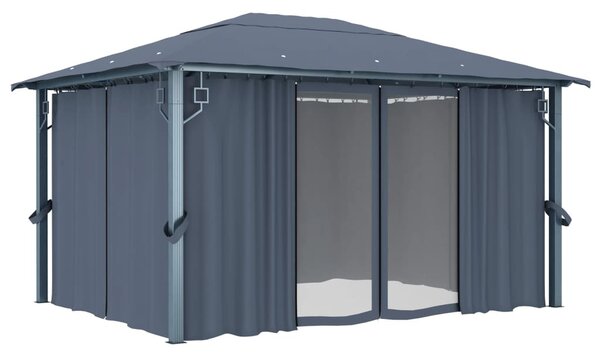 Antracitszürke alumíniumpavilon függönnyel 400 x 300 cm