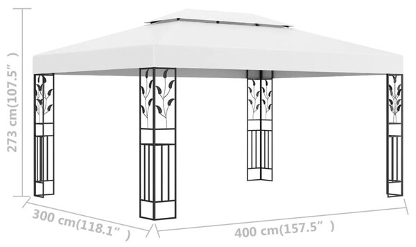 Fehér dupla tetős pavilon 3 x 4 m