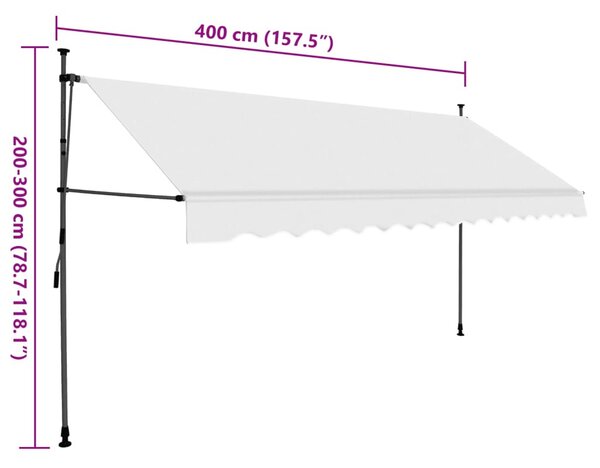 Krémszínű kézzel kihúzható LED-es napellenző 400 cm