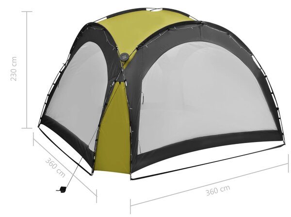Zöld rendezvénysátor LED-del és 4 oldalfallal 3,6 x 3,6 x 2,3 m