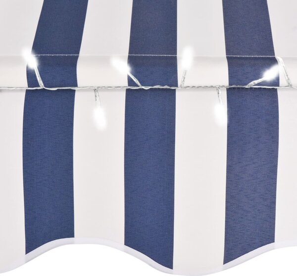 Kék és fehér kézzel kihúzható LED-es napellenző 150 cm