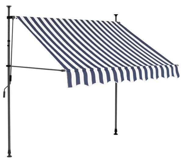 Kék és fehér kézzel kihúzható LED-es napellenző 150 cm