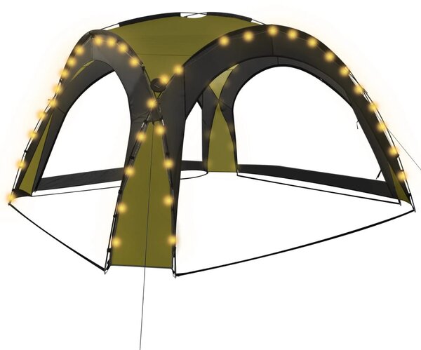 Zöld rendezvénysátor LED-del és 4 oldalfallal 3,6 x 3,6 x 2,3 m