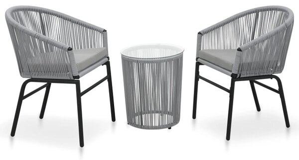 3 darabos szürke PE rattan bisztrószett párnával