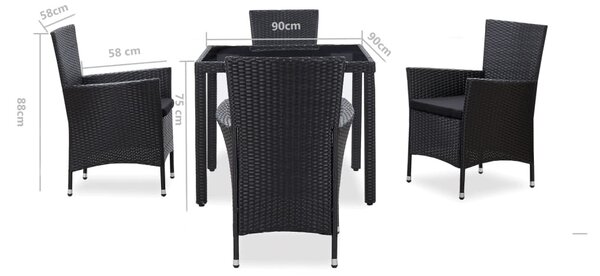 5-részes fekete kültéri polyrattan étkezőgarnitúra