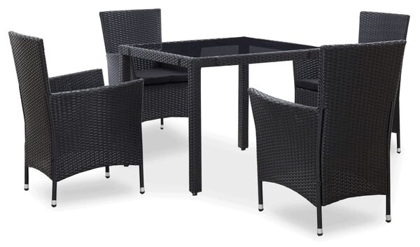 5-részes fekete kültéri polyrattan étkezőgarnitúra