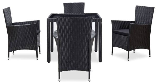 5-részes fekete kültéri polyrattan étkezőgarnitúra