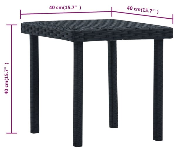 Fekete polyrattan kerti teázóasztal 40 x 40 x 40 cm