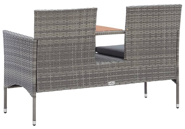 Kétszemélyes szürke polyrattan kerti pad teázóasztallal 143 cm