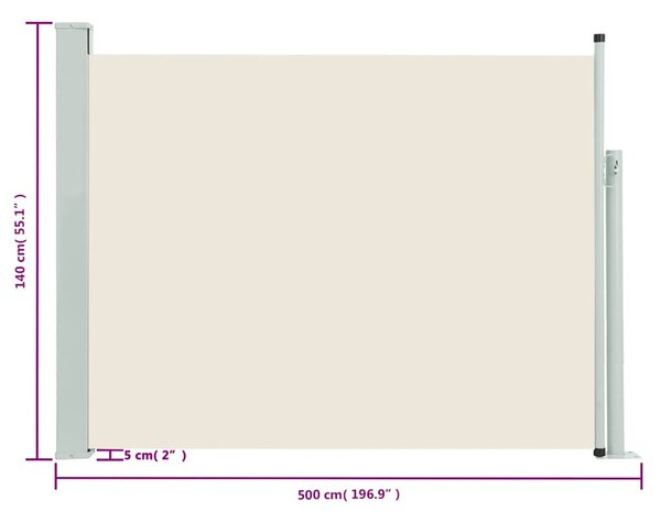 Krémszínű kihúzható oldalsó teraszi napellenző 140 x 500 cm
