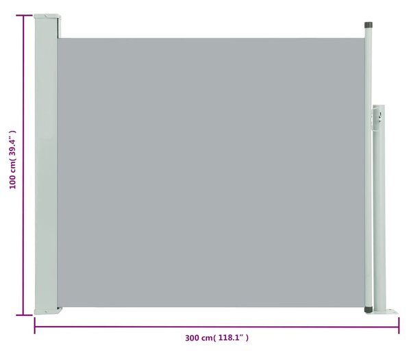 Szürke kihúzható oldalsó teraszi napellenző 100 x 300 cm