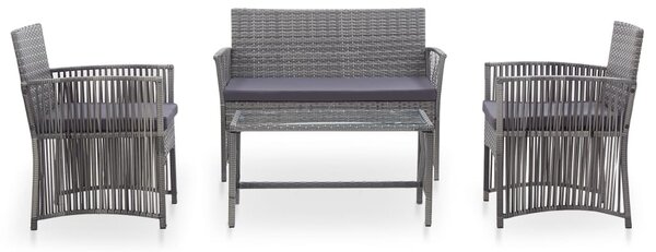 4-részes antracitszürke kerti polyrattan bútorszett párnákkal