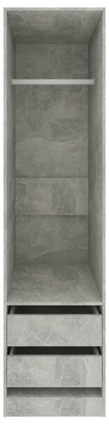 Betonszürke szerelt fa ruhásszekrény fiókokkal 50 x 50 x 200 cm