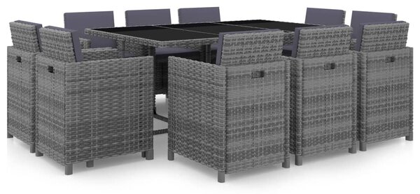 11-részes szürke polyrattan kültéri étkezőszett párnákkal